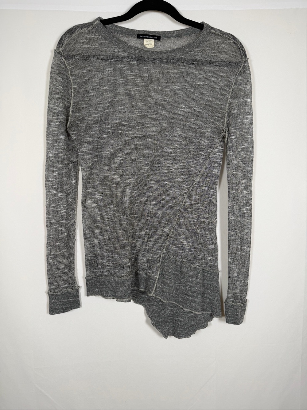 Vintage Fairy Grunge Gray Long-Sleeve Asymmetrical Lettuce Hem Crewneck Top